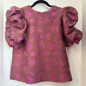 NWT Voy Floral Puff Sleeve Blouse in Pink and Mauve